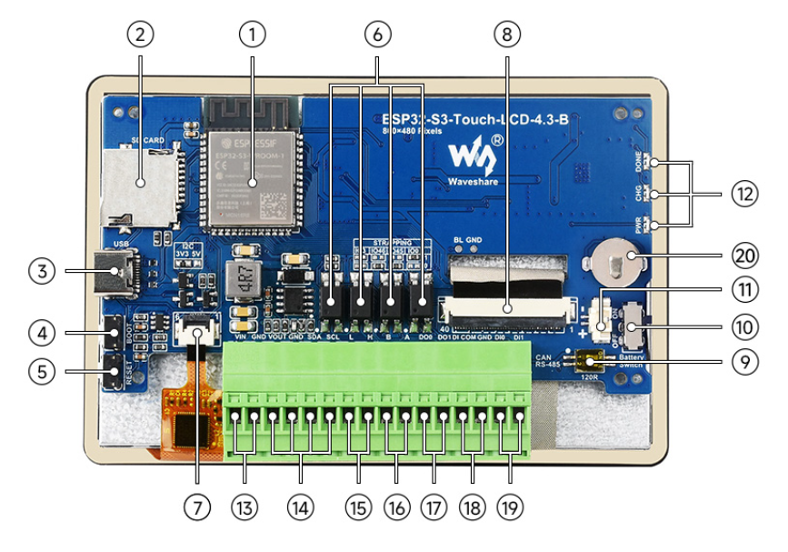 ESP32-S3-Touch-LCD-4.3B component diagram